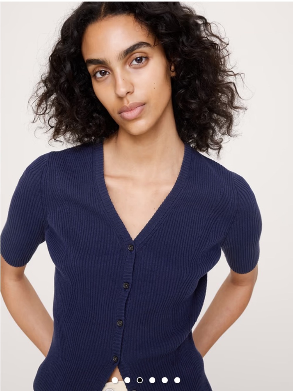 Banana Republic Ribbed Cotton Cropped Cardigan in Blue Inkling